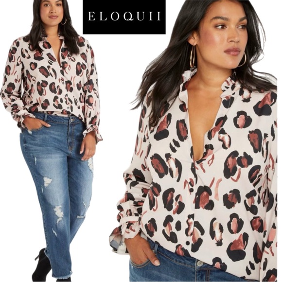 Eloquii Tops - Eloquii Eloquii Brown and Red Leopard Print Blouse Relaxed Fit